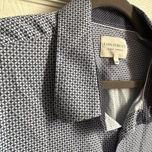 Men's Construct XXL Blue Geometric Print 4-way Stretch Button Up Shirt Flip Cuff